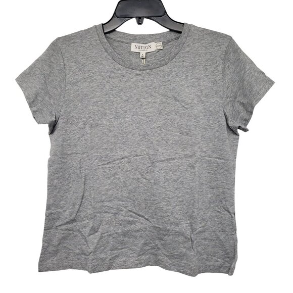 NEW Nation Goldie Boxy Crew Neck Tee Shirt Heathered Gray Organic Pima Cotton - Picture 2 of 10